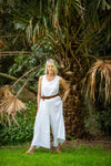 Talia Benson, Italian Linen Jumpsuit with Side Pockets, Female, White